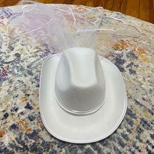 White cowboy hat with vail worn once!